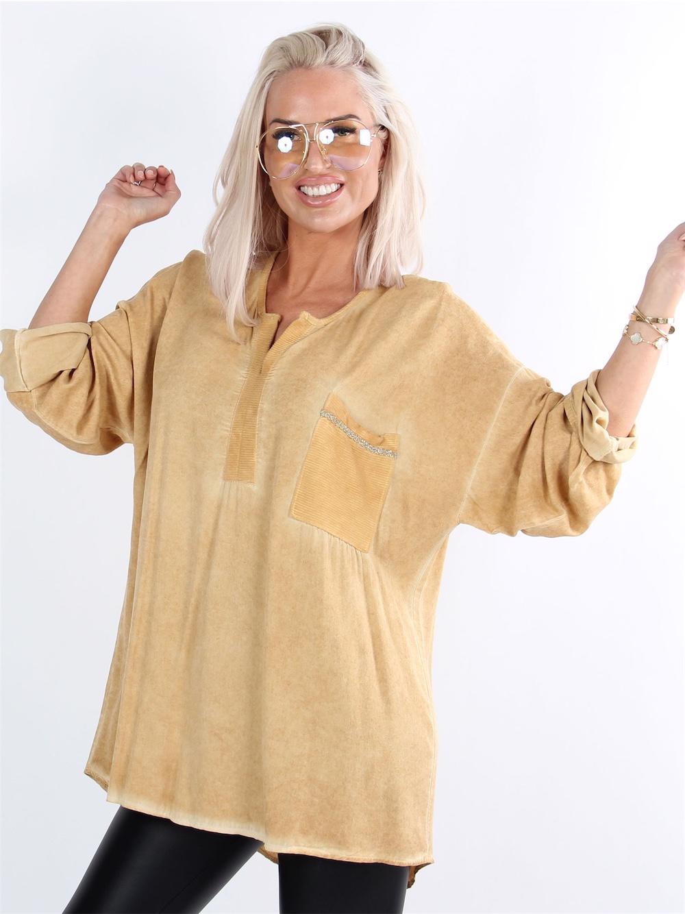 Hamine - Armygrøn skjorte med lomme og glimmertråde